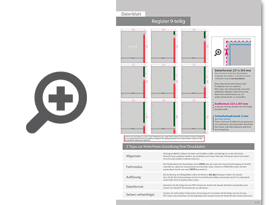 Product Bild registerbl__tter_f__r_din_a4__9-teilig__einseitig_bedruckt_(4_0)